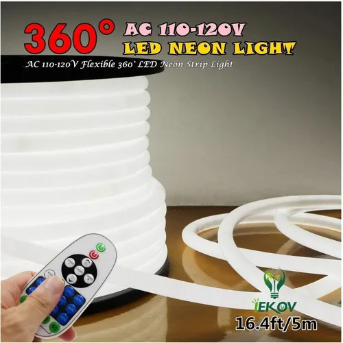 Miniatura 13 de [Actualización] Luz LED de neón de 360°, IEKOV™ CA 110-120 V, tira de luces LED de neón flexible de 360 grados, regulables e impermeables de neón +