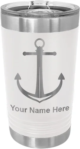 Miniatura 20 de LaserGram Vaso de pinta aislado al vacío de 16 onzas, ancla de barco, grabado personalizado incluido (negro)