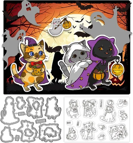 Miniatura 10 de ORIGACH Sellos transparentes y troqueles de corte, de calabaza de Halloween, de silicona, para hacer tarjetas, álbumes de recortes, manualidades, etc