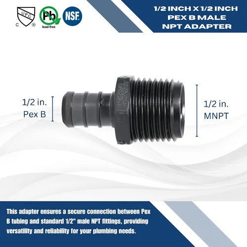 Miniatura 5 de 10 piezas XFITTING 1/2 pulgada Pex x 1/2 pulgada macho NPT adaptador, aleación de polietileno Pex macho, macho de plástico - Crimp, negro, 10
