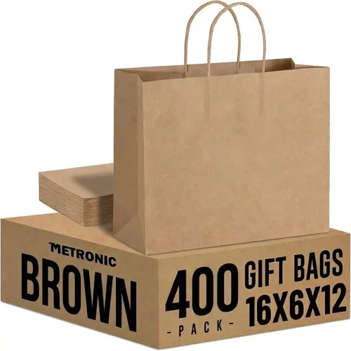 Miniatura 36 de METRONIC Bolsas de papel marrón de 10 x 5 x 13 pulgadas, 50 unidades, bolsas de regalo de papel kraft de tamaño mediano con asas, bolsa de papel