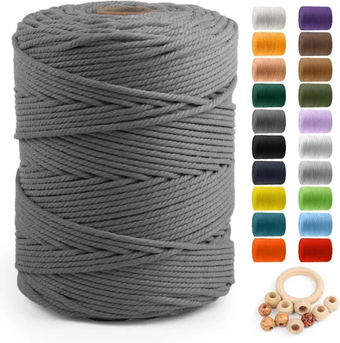 Miniatura 75 de Cuerda de algodón para macramé de 5 mm x 109 yardas, ZUEXT 100% natural hecha a mano, cuerda de algodón trenzada de 4 hebras para colgar plantas