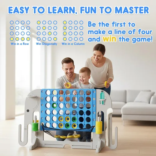 Miniatura 6 de Giant 4 in a Row Connect Game, Adjustable Height (2.6FT-4.3FT) Jumbo 4-to-Score Yard Game Set with Basketball, Golf & Ring Toss, Elephant Design
