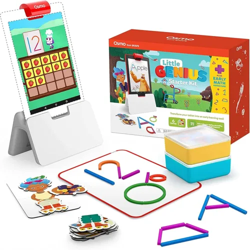 Osmo - Kit de iniciación Little Genius para tableta Fire + Aventura de matemáticas tempranas - Juguete de San Valentín - 6 juegos educativos -