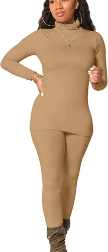 Mokoru Conjunto deportivo de 2 piezas para mujer, camiseta de manga larga con cuello alto, pantalones de entrenamiento