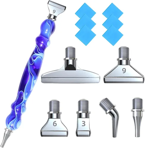 14 piezas Juego de bolígrafos para pintura de diamante con puntas de rosca de metal, un bolígrafo de arte de diamante, 6 puntas, 6 arcillas de