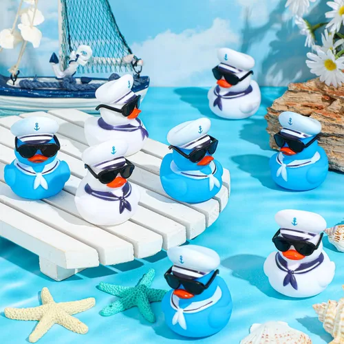 Miniatura 3 de Shappy Juego de 24 patos de crucero a granel con lentes de sol, 2 x 1.9 x 2.4 pulgadas, mini patos de goma de vela, juguete de barco de verano