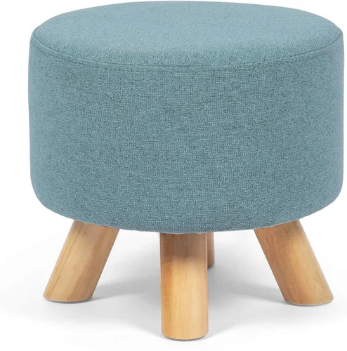 Homebeez Taburete otomano redondo con reposapiés, reposapiés de tela pequeño con patas de madera antideslizantes, color azul