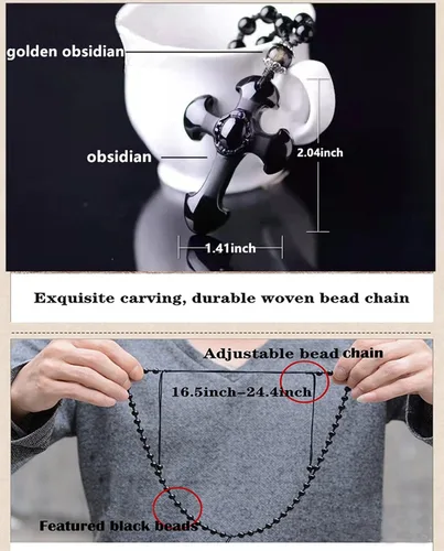 Miniatura 2 de Collar con dije de cruz de obsidiana negra, cristal curativo de obsidiana natural, piedra de energía, amuleto, para mujeres, hombres, niñas, niños