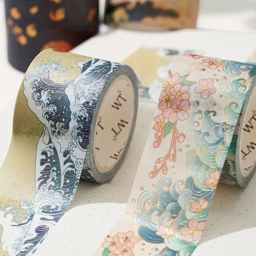 Miniatura 3 de WT Waves of Rebun - Juego de cinta washi, 4 rollos, lámina dorada, cinta de enmascarar decorativa, suministros para planificador Bujo, cinta