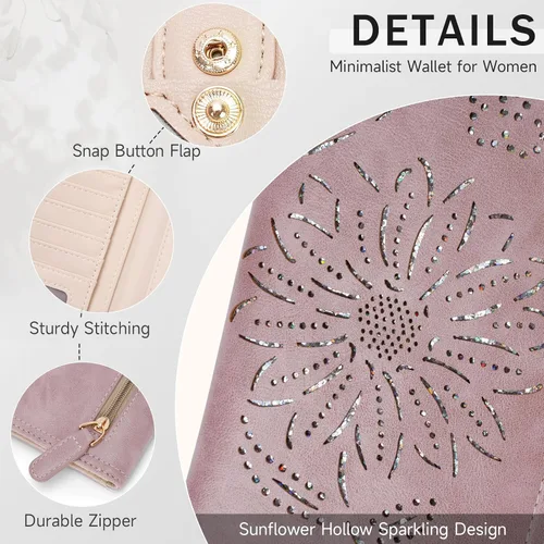 Miniatura 5 de Cartera con Bloqueo RFID para Mujeres Segura Delgada Bifold Cartera para Mujeres Ultra Delgada Billetera para Damas Bifold, 02-púrpura, Moda