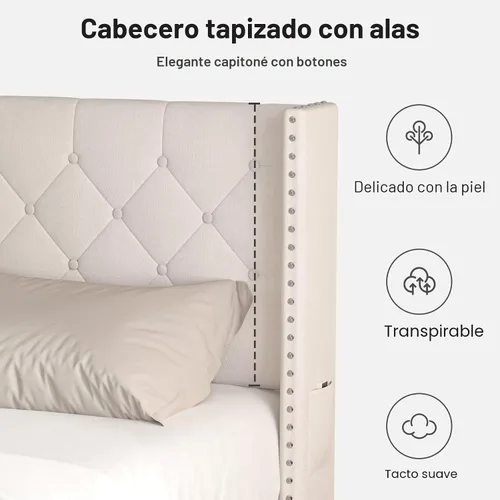Miniatura 4 de Lihimte Marco de cama tamaño matrimonial con luces LED, base de cama plataforma tapizada en terciopelo con cabecero y estribo abotonado, soporte