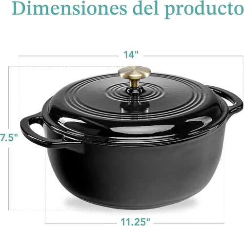 Miniatura 7 de Best Choice Products - Horno holandés redondo de hierro fundido esmaltado de 6 cuartos de galón, utensilios de cocina pretratados de alta
