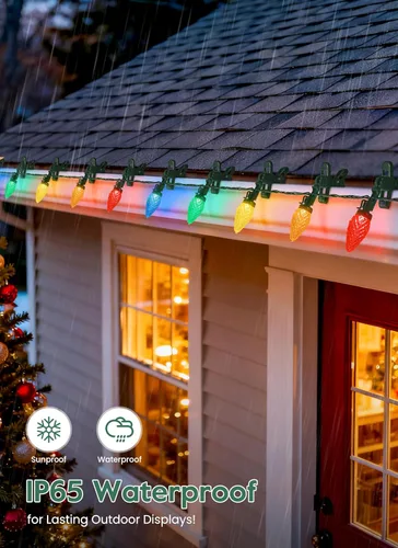 Miniatura 2 de Brightown Luces LED de Navidad C9 para Exteriores, 99 Pies 150 Luces LED C9 en Cadena con 150 Clips de Resorte, Luces de Árbol de Navidad Varios