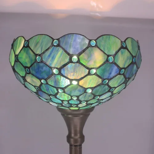 Miniatura 3 de Lámpara de pie Tiffany de vidrio manchado Torchiere 12X12X67 Pulgadas Luz de esquina antigua (Perla Azul Mar) Antorcha de luz de esquina antigua