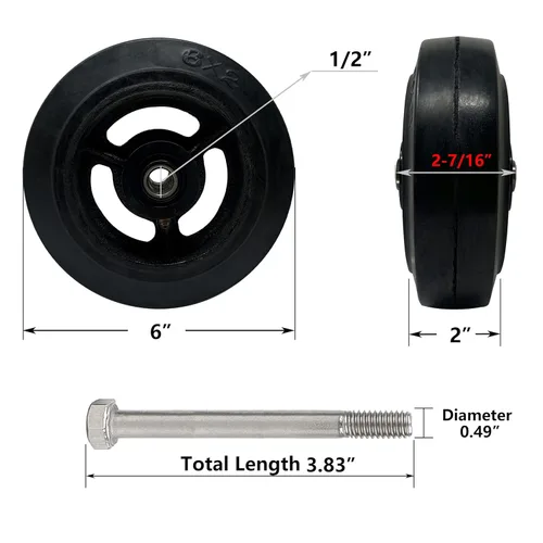 Miniatura 2 de Ruedas de 6 pulgadas para carrito, ruedas resistentes para ruedas industriales, ruedas de goma sobre hierro fundido, juego de 4 ruedas para carrito