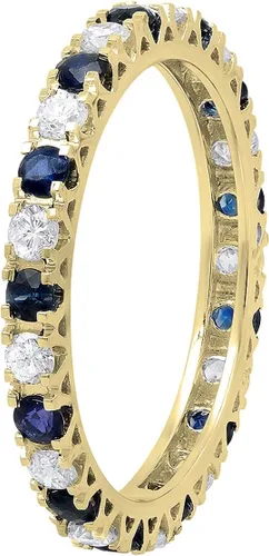 Miniatura 7 de Dazzlingrock Collection 2.3mm Each Alternate Round Blue Sapphire & White Diamond Eternity Wedding Anniversary Ring Band for Her in Gold