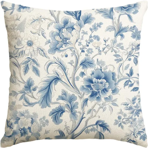 AVOIN colorlife Funda de almohada de primavera chinoiserie de flores, árboles, color azul, 18 x 18 pulgadas, decoración floral de verano para sofá,