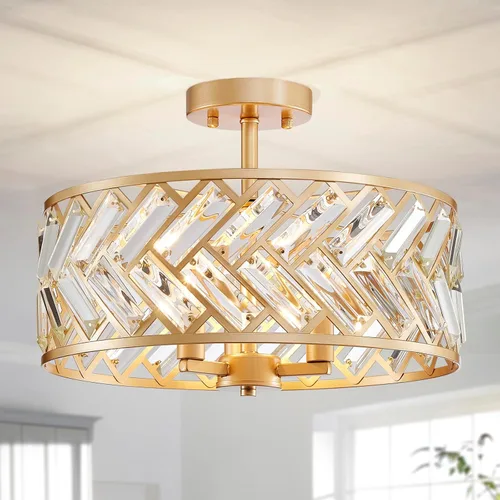 Miniatura 12 de AGV LIGHTING CL003F - Lámpara de techo de cristal K9, moderna lámpara de techo semiempotrada, perfecta para sala de estar, dormitorio, comedor, D13