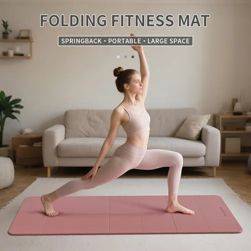 Miniatura 2 de Estera de Yoga de 7 Pliegues 177.8x61 cm - 1.27 cm de Grosor Estera de Ejercicio Plegable, Compacta Antideslizante de TPE para Viaje, Rosa + azul