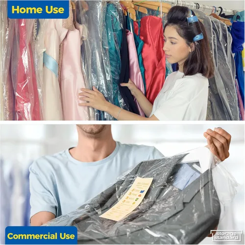 Miniatura 9 de 60 paquetes de bolsas para limpieza en seco para ropa de 40 pulgadas de largo - Bolsas transparentes de plástico para colgar ropa, cubierta