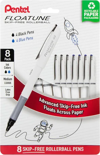 Miniatura 8 de Bolígrafo de bola de tinta Pentel Floatune, (0.8mm), punta media, tinta negra/azul/roja, paquete de 8 bolígrafos (BY108PF8OFC)
