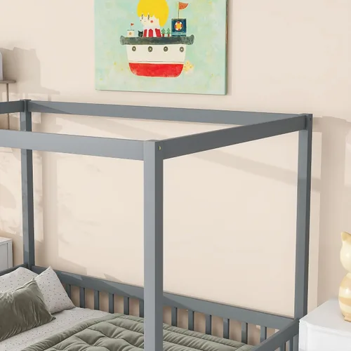 Miniatura 6 de Bellemave Marco de cama con dosel completo, cama Montessori, plataforma con dosel para niños, gris sin listones