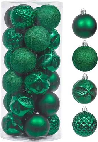 Valery Madelyn Juego de decoración para árbol de Navidad, 24 unidades, color verde, inastillables, adornos a granel, adornos tradicionales colgantes