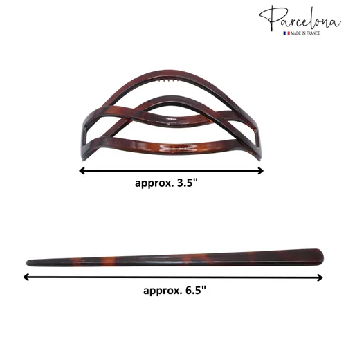 Miniatura 6 de Parcelona French Twist Tortoise Shell Brown Chignon Cola de caballo titular de pelo deslizante Pin Thru Hair Barrette con palo para mujeres y niñas