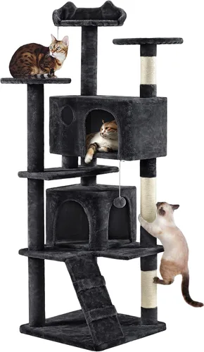 Yaheetech Árbol para gatos de varios niveles para gatos grandes, con cómodos condominios para gatos de interior Negro