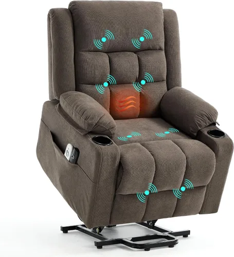 Ketaiyou Electric Power Lift Recliner Chair Sofa with Massage and Heat for Elderly, USB and Type-C Ports, Cup Holders, Infinite Position (Brown1,