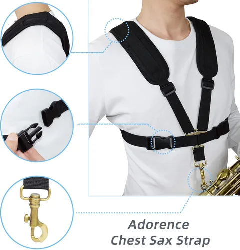 Miniatura 2 de adorence Correa de Arnés para Saxofón, Correa Acolchada para Hombro y Pecho para Saxofones Barítono, Tenor y Alto, Ideal para Principiantes