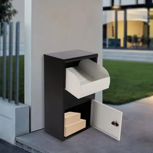 Miniatura 4 de Caja de entrega de paquetes al aire libre, caja de entrega de paquetes con cerradura independiente, capacidad de 66 libras, negro, antirrobo