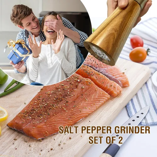 Miniatura 6 de Juego de molinillo de sal y pimienta, molinillo manual de sal y pimienta de acero inoxidable, grosor ajustable, adecuado para cocina, barbacoa