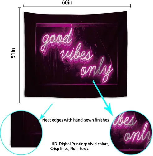 Miniatura 6 de HuxtleEssentials Tapiz decorativo de pared, solo palabras con luz de neón para dormitorio, sala de estar, exterior, 50 x 60 pulgadas Rosa