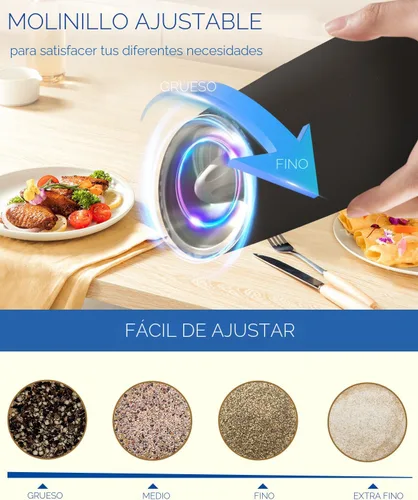 Miniatura 3 de CIRCLE JOY Gravity - Juego de molinillo eléctrico de sal y pimienta con luz LED, funciona con pilas, grosor ajustable, gran capacidad, para el Set