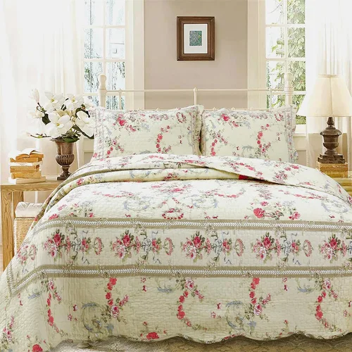 Miniatura 15 de Cozy Line Home Fashions Lelia Rosa Pink Floración Floral Vintage Amarillo Juego de Ropa de Cama Edredón Reversible 100% Algodón, Colcha Cubrecama