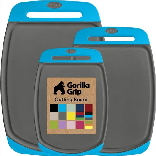 Miniatura 11 de GORILLA GRIP Juego de 3 tablas de cortar de cocina reversibles sin BPA, diseñadas en Estados Unidos, no porosas, ranuras para jugos, borde
