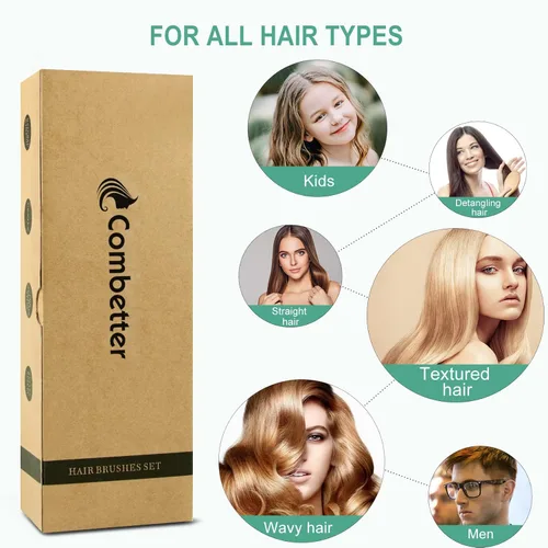 Miniatura 8 de Juego de cepillos y peines de bambú 100% de Combetter, peine para mujeres y desenredante, excelente para todo tipo de cabello, ecológico y hecho a
