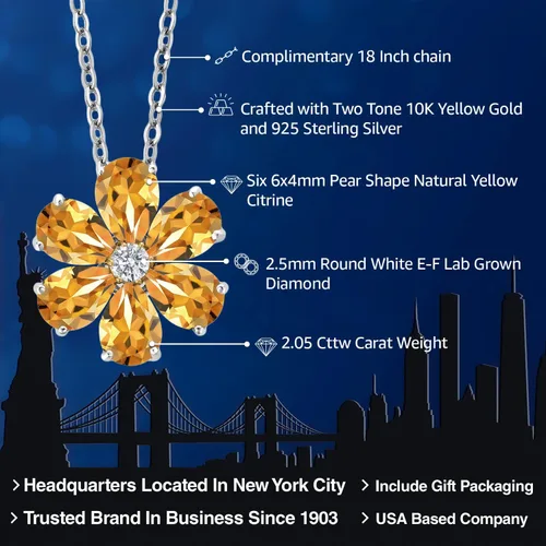 Miniatura 37 de Gem Stone King Collar de plata de ley 925 y oro amarillo de 10 quilates con piedra natal y diamantes cultivados en laboratorio, forma de pera