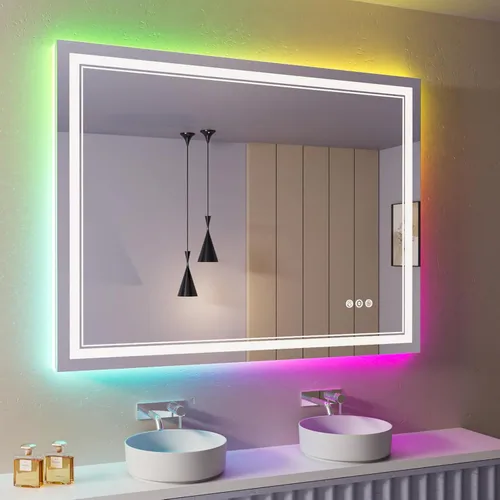 Miniatura 33 de Espejo de baño LED de 72 x 36 pulgadas, retroiluminado y frontal iluminado, espejo de tocador grande iluminado con luces, antiniebla, regulable