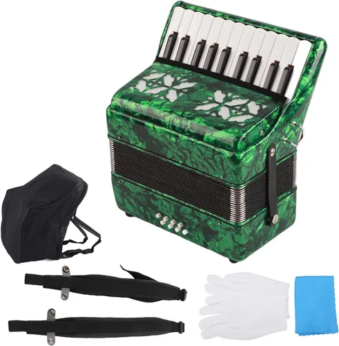 BTER Acordeón, 22 teclas, 8 bajos, exquisito acordeón de piano de celuloide con correas ajustables, instrumento musical de afinación profesional