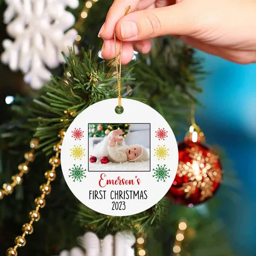 Miniatura 3 de Adorno de fotos para la primera Navidad del bebé 2025, recuerdo personalizado de primera Navidad para nuevos padres, marco de fotos personalizado