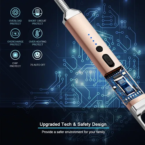 Miniatura 3 de Encendedor SUPRUS, encendedor USB recargable con interruptor de seguridad, encendedor eléctrico de arco con cuello flexible de 360°, sin llama, Oro