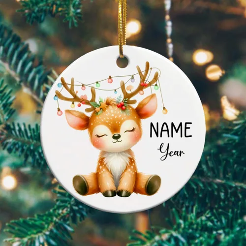 Miniatura 3 de Adorno personalizado de reno para la primera Navidad, adornos de cerámica de reno bebé para árbol de Navidad 2025, adorno de Navidad del primer