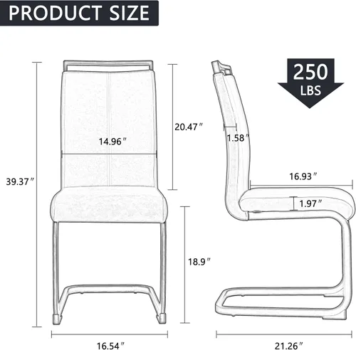 Miniatura 2 de gopop Juego de sillas de comedor, sillas modernas de metal con asiento acolchado de piel sintética, respaldo alto y patas cromadas resistentes, Negro