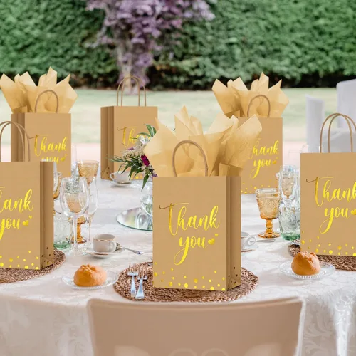Miniatura 6 de Tinlade 30 bolsas de regalo de agradecimiento con papel de seda dorado con asa para graduación, negocios, compras, boda, ducha, regalos de fiesta