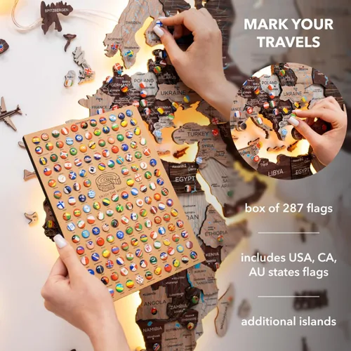 Miniatura 5 de Enjoy The Wood Mapa del mundo de madera LED 3D 3.0 – Arte de pared moderno decoración del hogar regalos – Iluminación LED decoración de pared idea