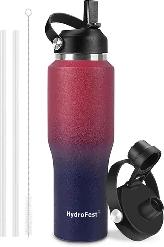 Miniatura 15 de Botella de agua de 32 onzas aislada con popote, botellas de agua a prueba de fugas, botella de agua para hombre, acero inoxidable para gimnasio