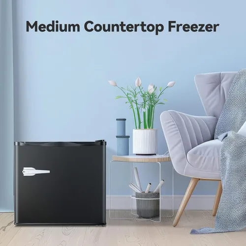 Miniatura 7 de Mini congelador, congelador vertical pequeño de 1.2 pies cúbicos con mango y estantes, 7 termostatos ajustables, bajo ruido para dormitorio, Rojo